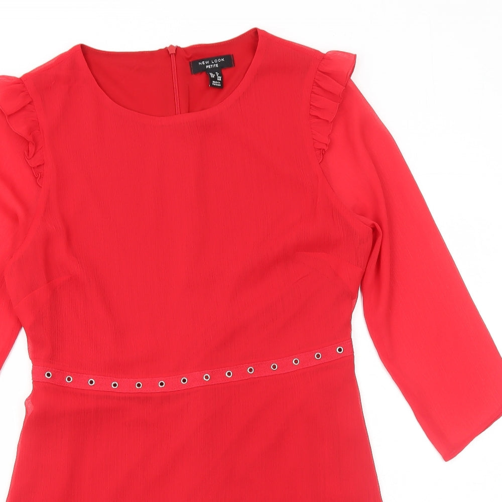 New Look Womens Red Polyester Trapeze & Swing Size 12 Round Neck Zip