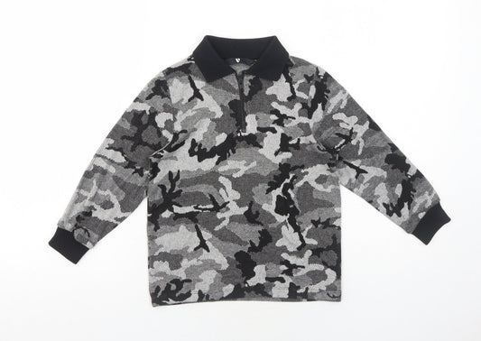 Very Boys Black Camouflage Viscose Basic Polo Size 6 Years Collared Zip