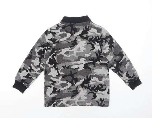 Very Boys Black Camouflage Viscose Basic Polo Size 6 Years Collared Zip