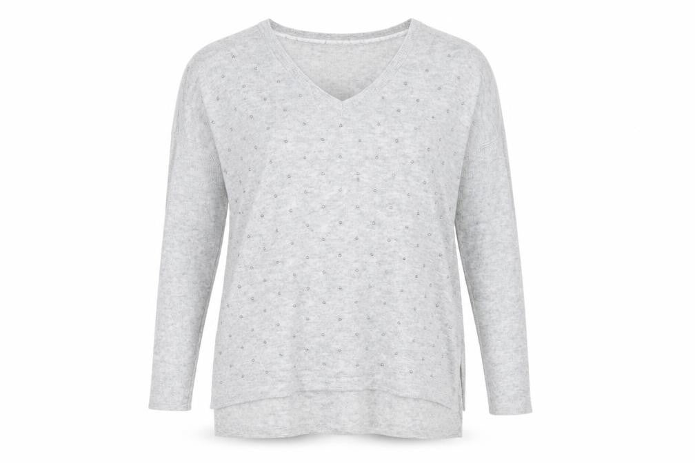 RJR.John Rocha Womens Grey V-Neck Nylon Pullover Jumper Size 8