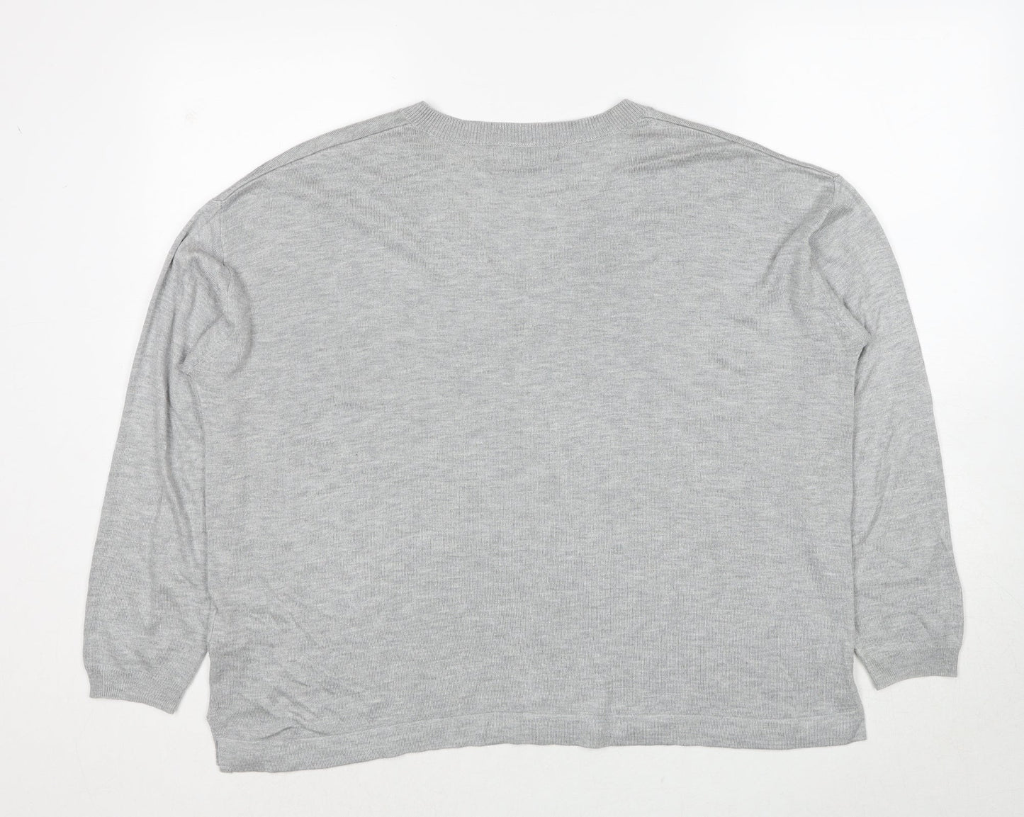 Marks and Spencer Womens Grey V-Neck Acrylic Pullover Jumper Size L
