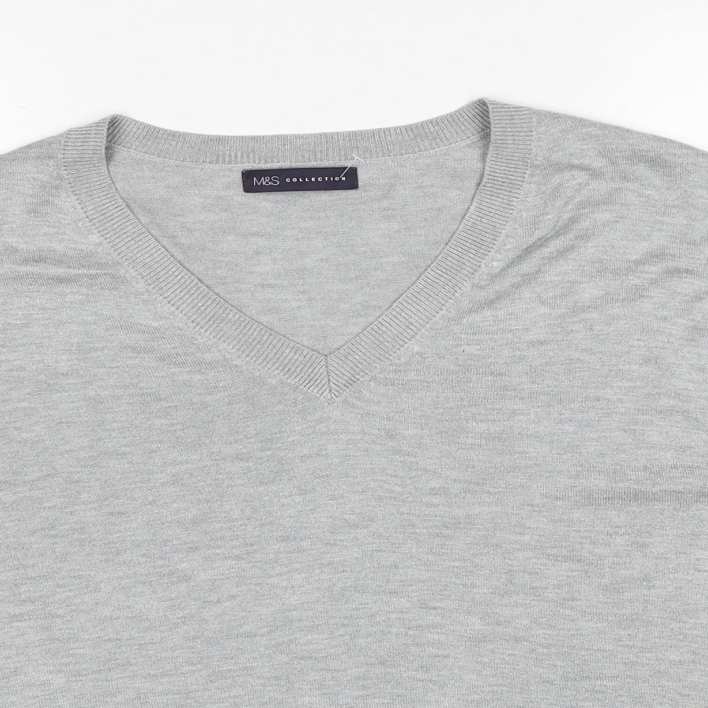 Marks and Spencer Womens Grey V-Neck Acrylic Pullover Jumper Size L