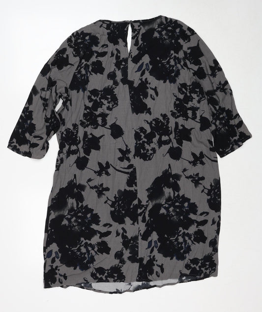 VILA Womens Grey Floral Viscose Shift Size L Round Neck Zip