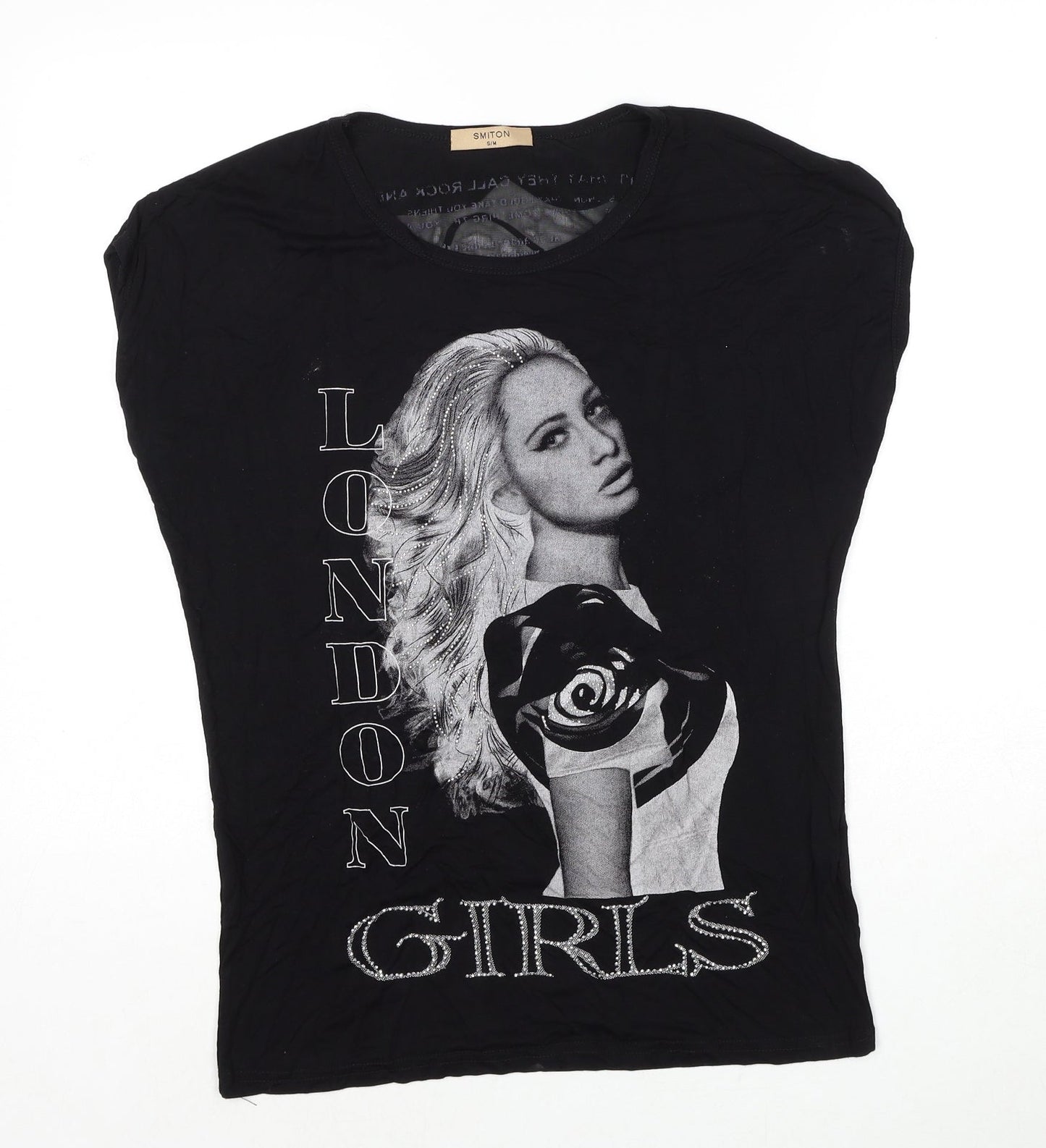 Smiton Womens Black Viscose Basic T-Shirt Size S Round Neck - London Girls, Size S/M