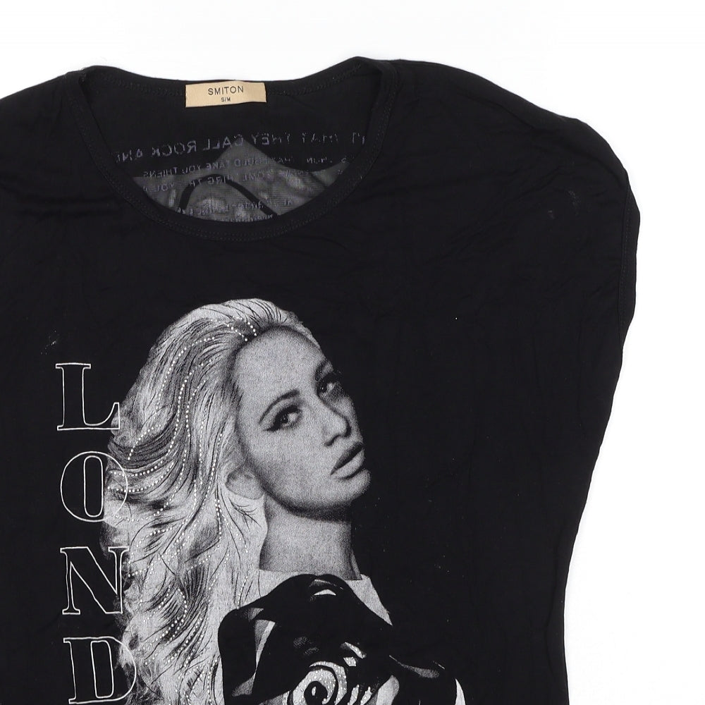 Smiton Womens Black Viscose Basic T-Shirt Size S Round Neck - London Girls, Size S/M