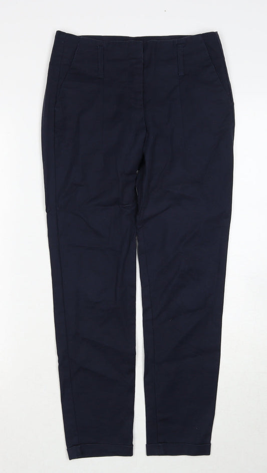 Zara Womens Blue Cotton Trousers Size 6 Regular Zip
