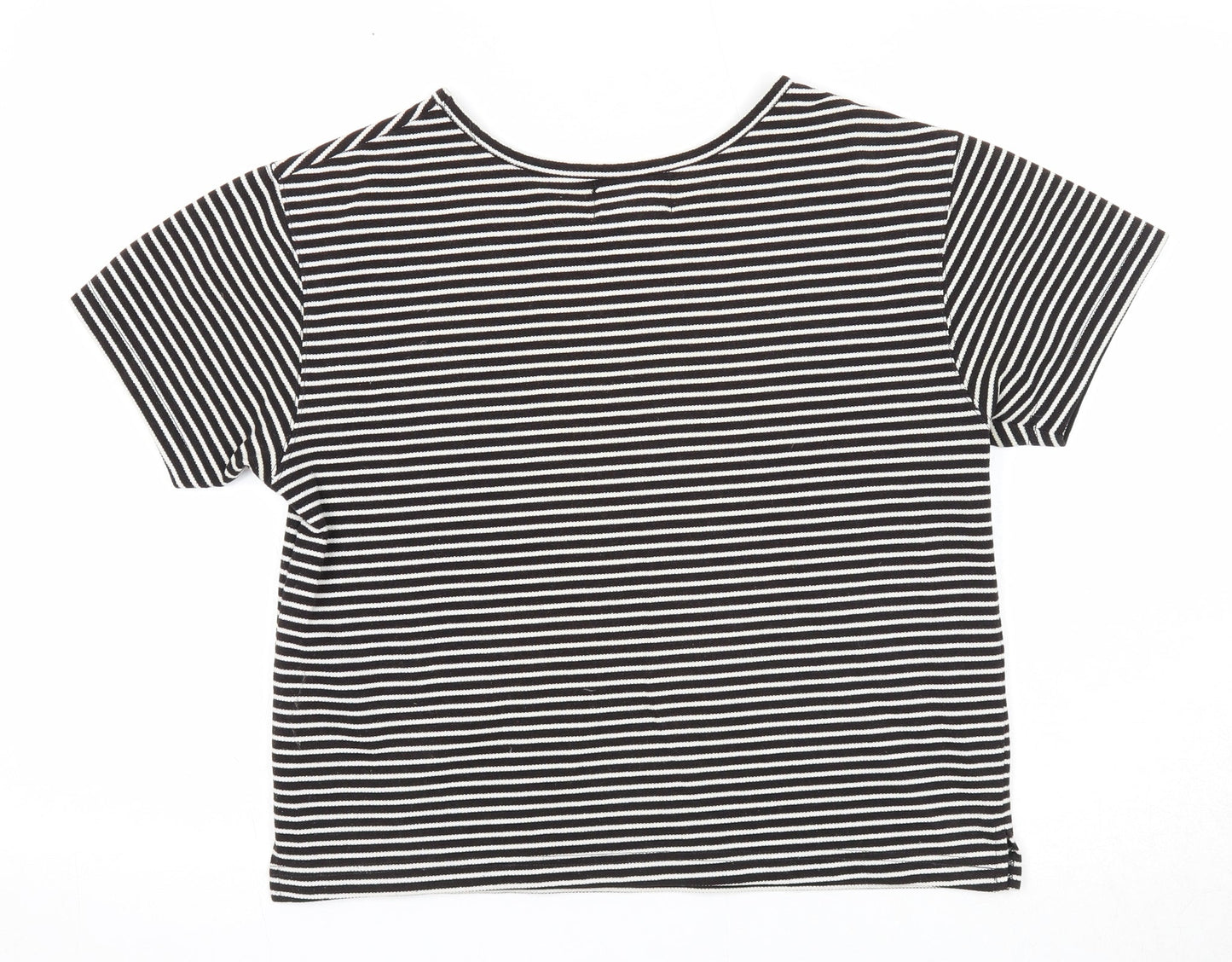 Cache Creek Womens Black Striped Polyester Basic T-Shirt Size M Round Neck
