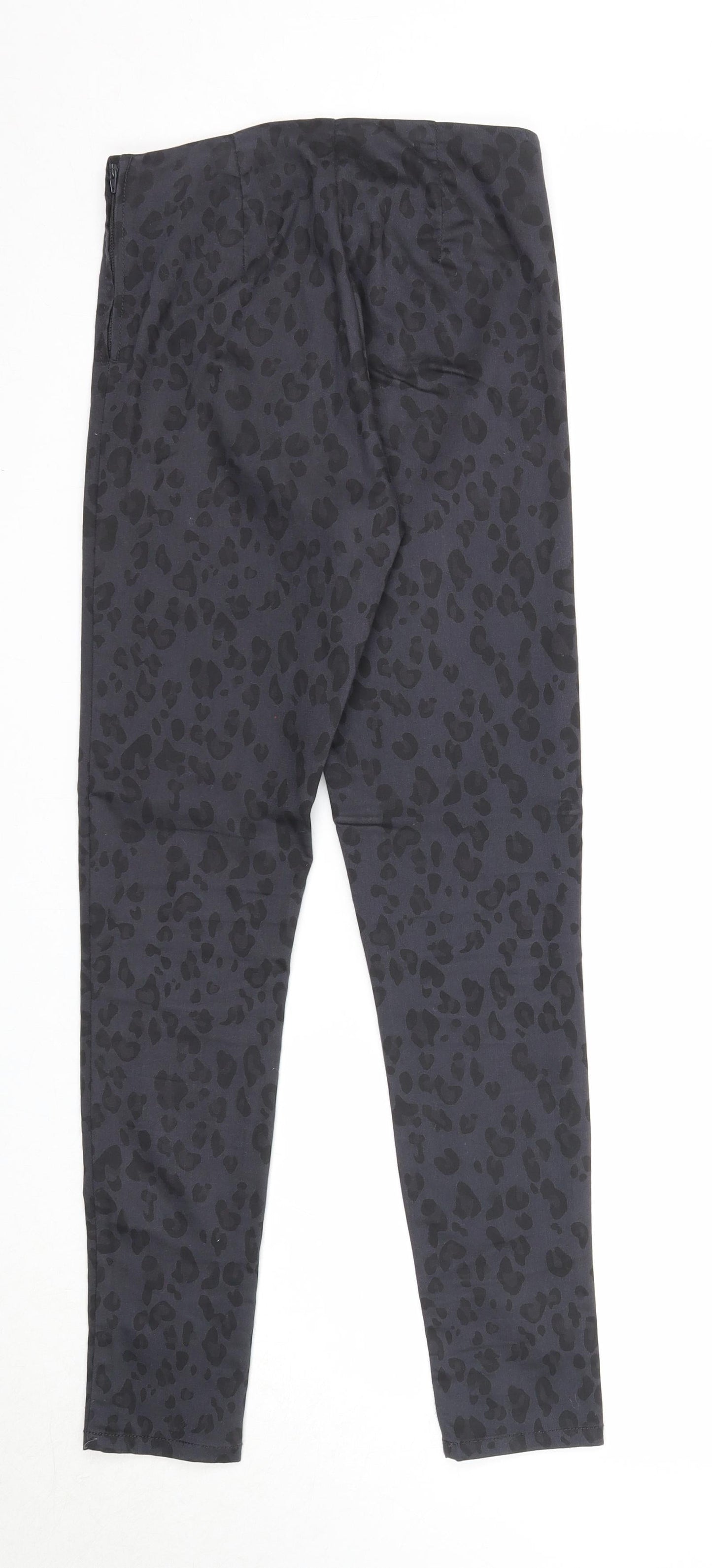 Divided Womens Black Animal Print Cotton Trousers Size 8 Regular Zip
