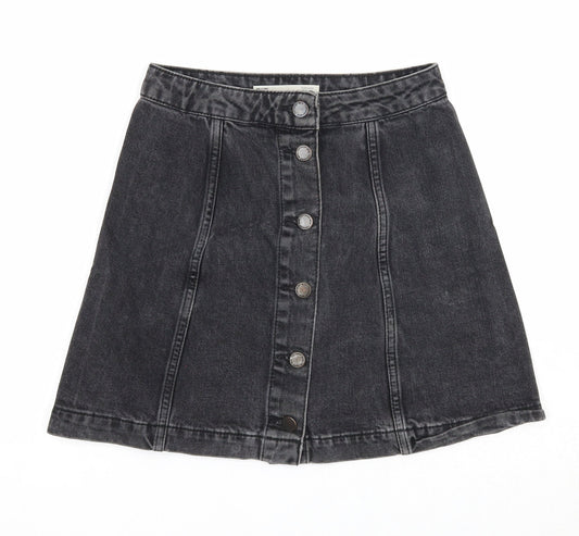 Topshop Womens Black Cotton A-Line Skirt Size 25 in Button
