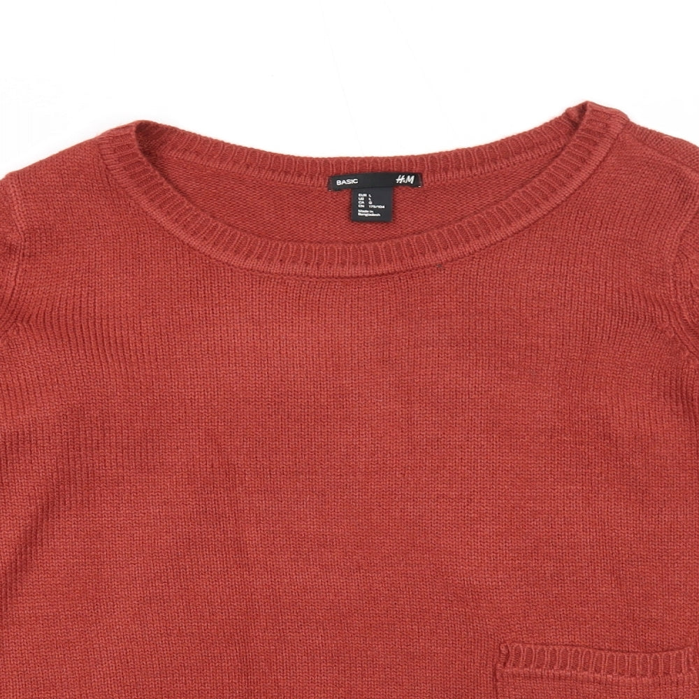 H&M Womens Red Round Neck Acrylic Pullover Jumper Size L