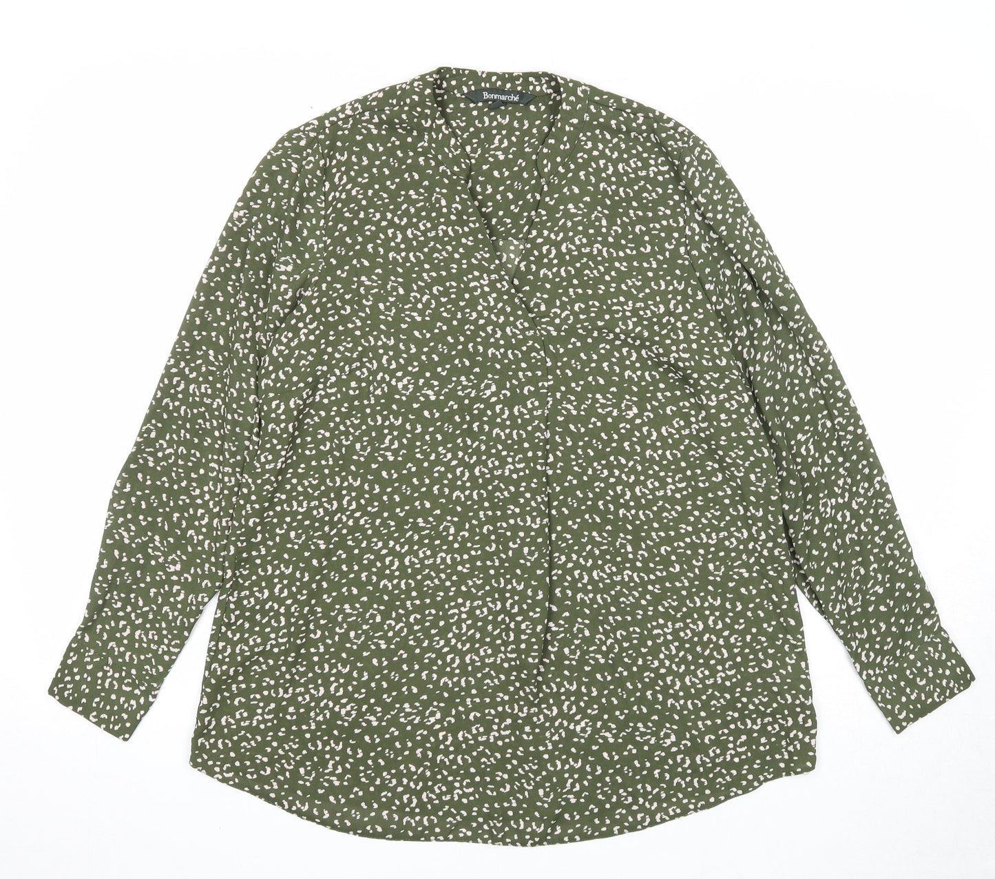 Bonmarché Womens Green Geometric Polyester Basic Blouse Size 10 V-Neck