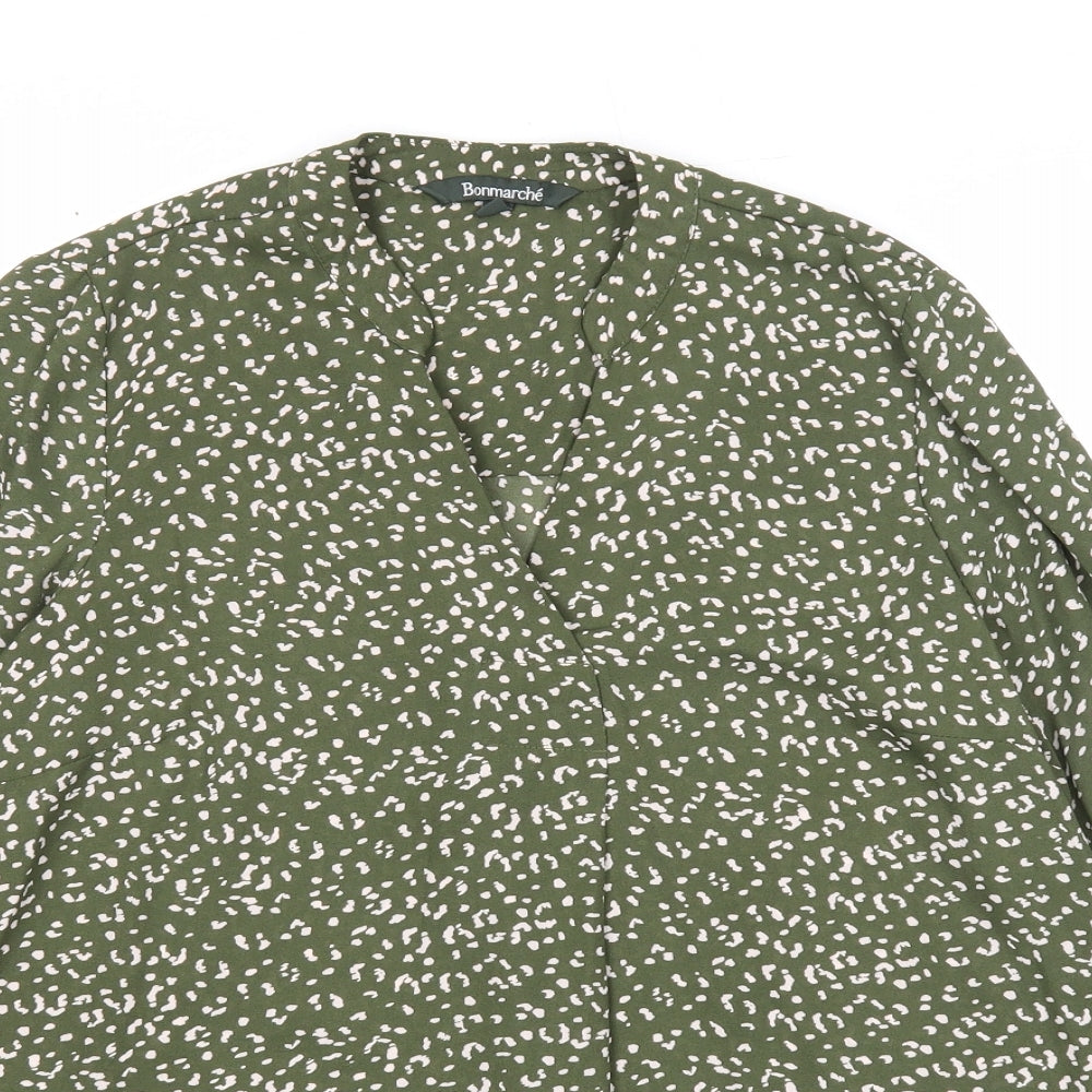 Bonmarché Womens Green Geometric Polyester Basic Blouse Size 10 V-Neck