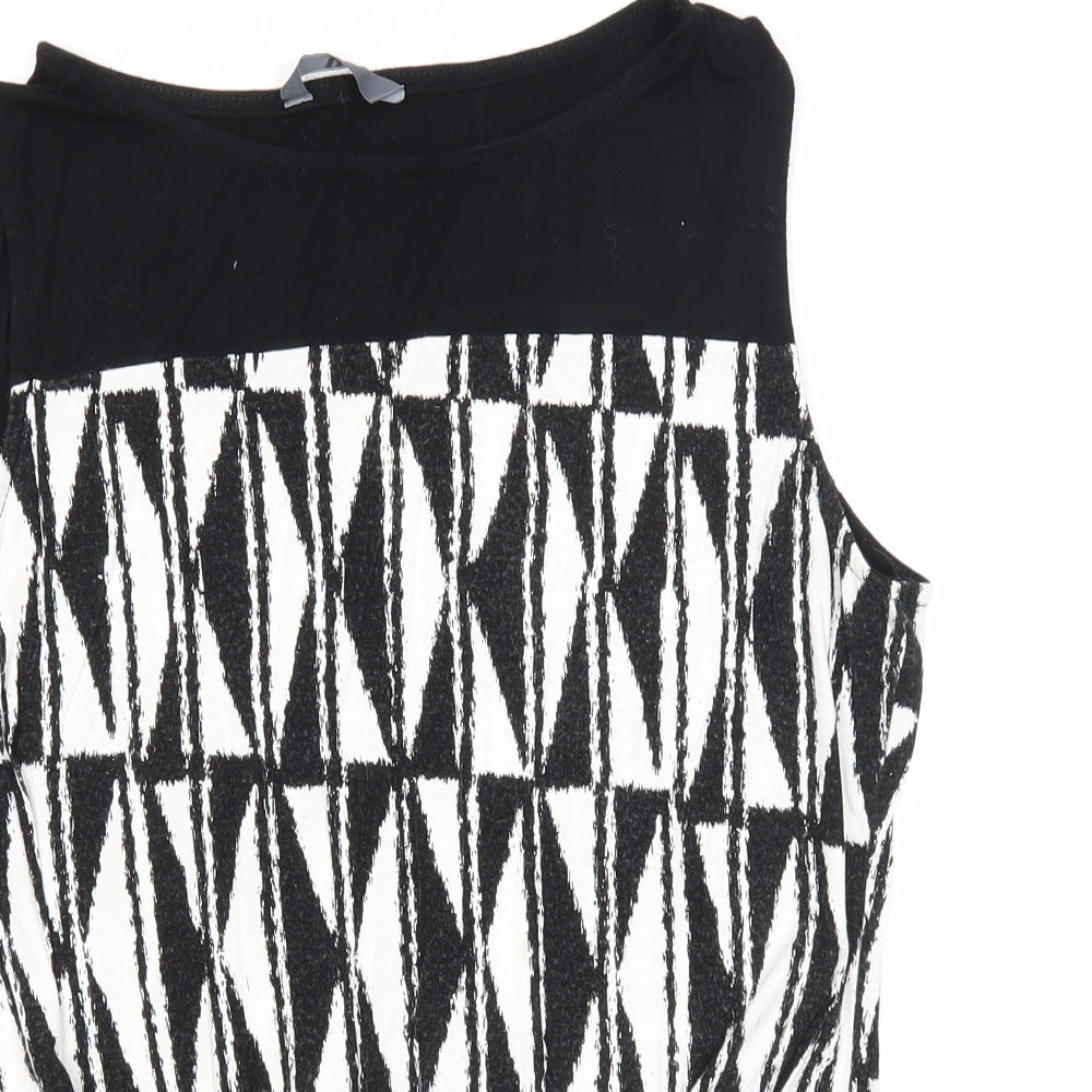 BHS Womens Black Geometric Viscose Basic Tank Size 14 Round Neck - Twist Detail
