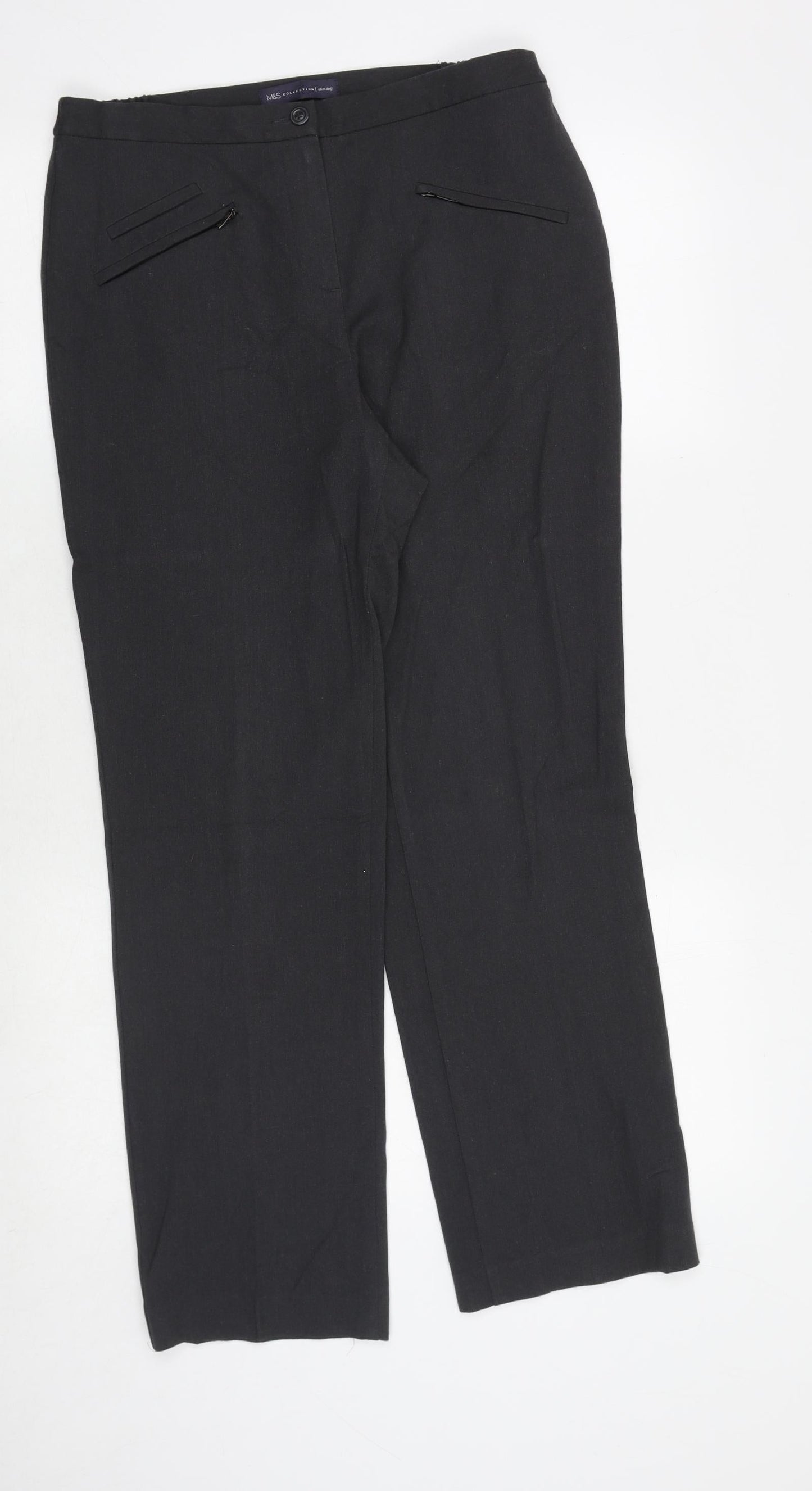 Marks and Spencer Womens Grey Viscose Trousers Size 10 Regular Zip