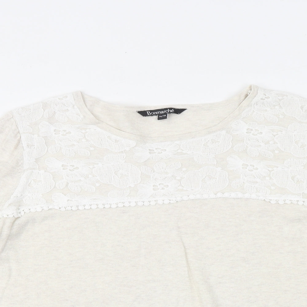 Bonmarché Womens Beige Round Neck Cotton Pullover Jumper Size 16 - Size 16-18