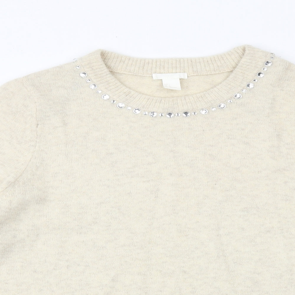 H&M Womens Beige Round Neck Acrylic Pullover Jumper Size L