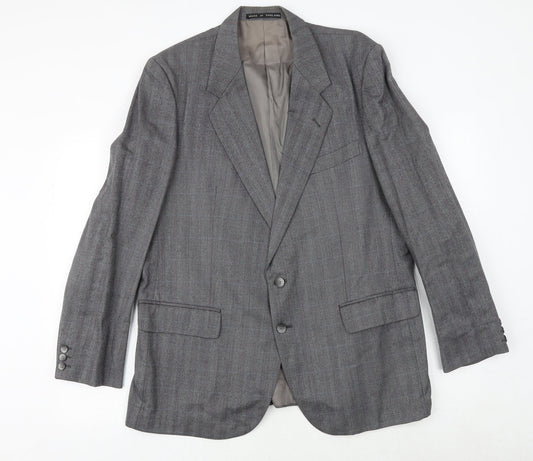 Leonard Mens Grey Check Polyester Jacket Suit Jacket Size 38 Regular