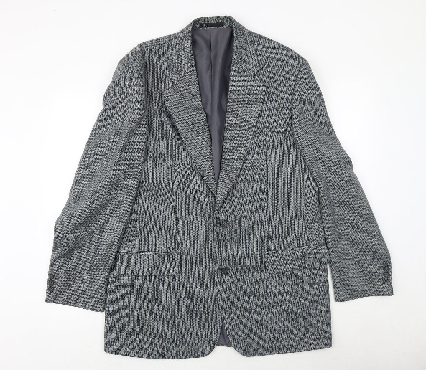 BHS Mens Blue Herringbone Polyester Jacket Suit Jacket Size 42 Regular