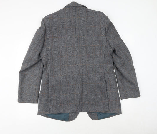 Greenwoods Mens Grey Check Wool Jacket Suit Jacket Size 40 Regular