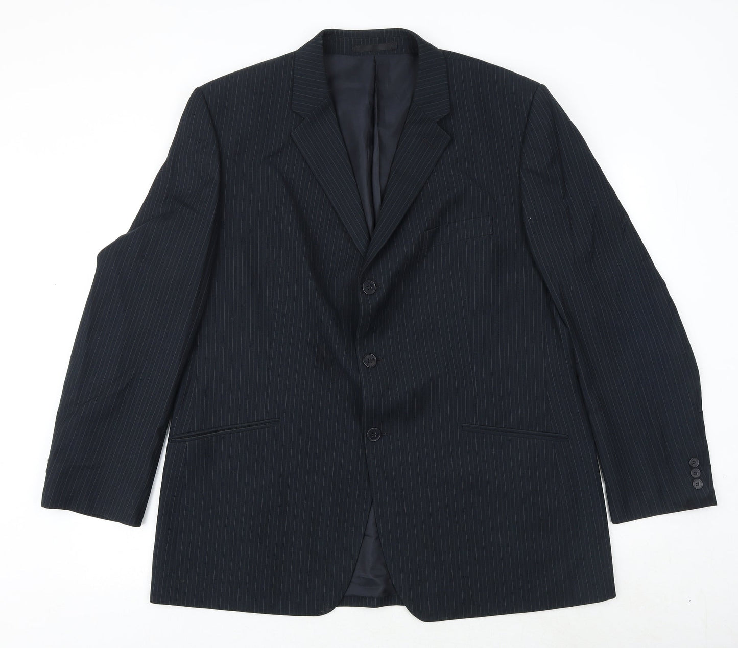 Burton Mens Blue Striped Polyester Jacket Suit Jacket Size 46 Regular