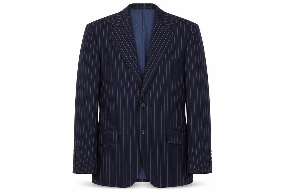 Marks and Spencer Mens Blue Striped Wool Jacket Suit Jacket Size 40 Regular - 5 button sleeve