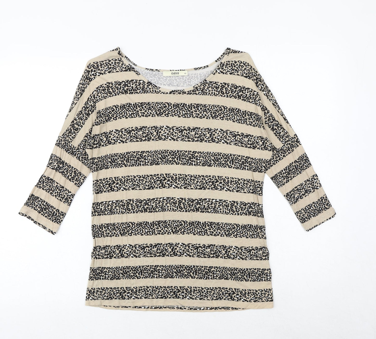 Oasis Womens Brown Animal Print Viscose Basic T-Shirt Size XS Round Neck - Leopard Pattern