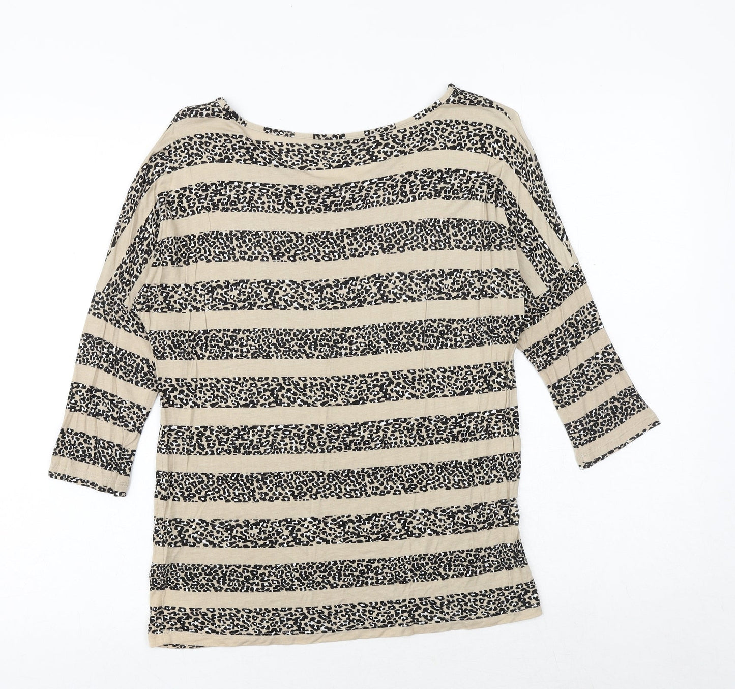 Oasis Womens Brown Animal Print Viscose Basic T-Shirt Size XS Round Neck - Leopard Pattern