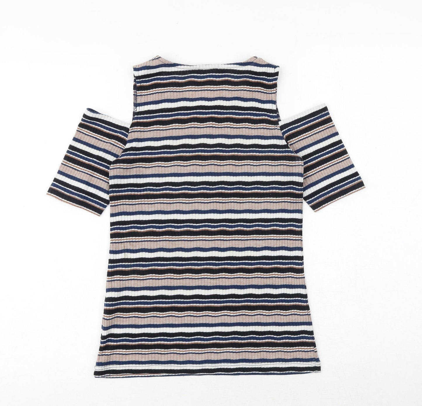 Dorothy Perkins Womens Multicoloured Striped Polyester Basic T-Shirt Size 8 Round Neck - Cold Shoulder