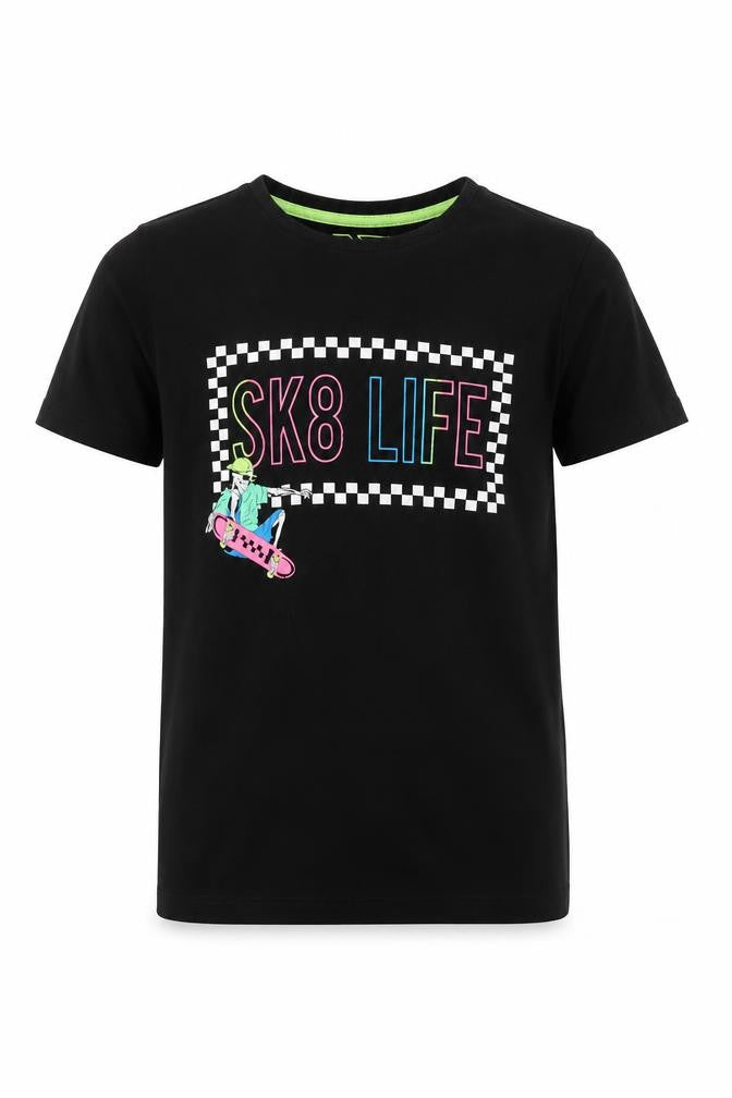 Urban Dept Boys Black 100% Cotton Basic T-Shirt Size 13 Years Round Neck Pullover - SK8 LIFE