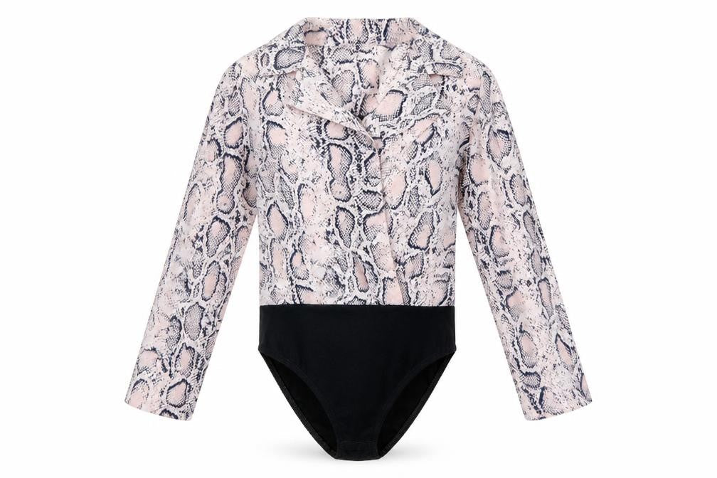 Parisian Womens Pink Animal Print Polyester Bodysuit One-Piece Size 10 Snap - Snake Print
