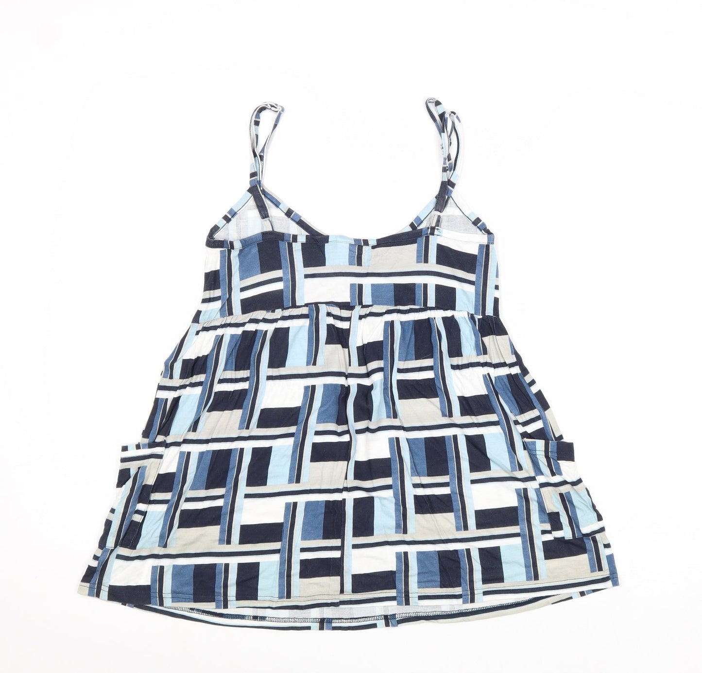 NEXT Womens Blue Geometric Viscose Basic Tank Size 12 V-Neck