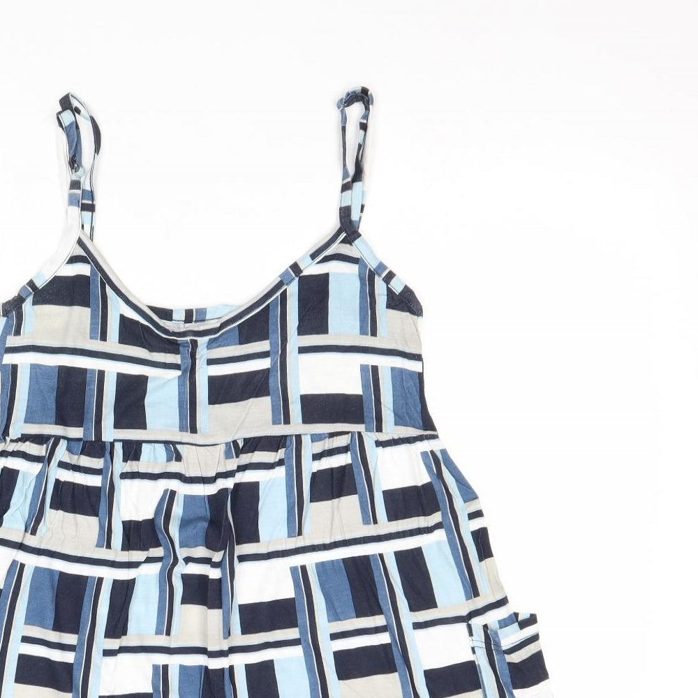 NEXT Womens Blue Geometric Viscose Basic Tank Size 12 V-Neck