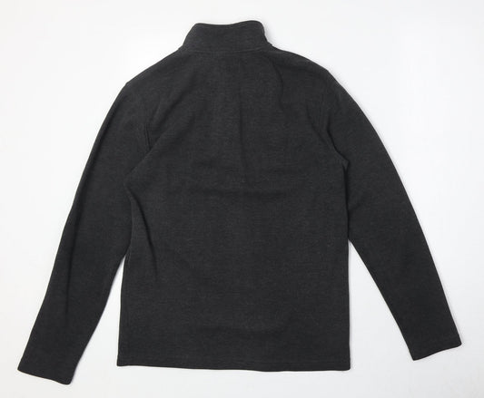 G2000 Mens Grey High Neck Cotton Henley Jumper Size M Long Sleeve