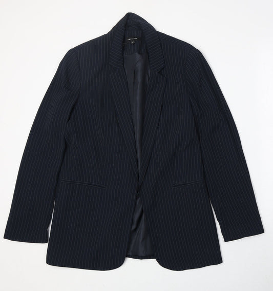 New Look Womens Blue Striped Polyester Jacket Suit Jacket Size 14