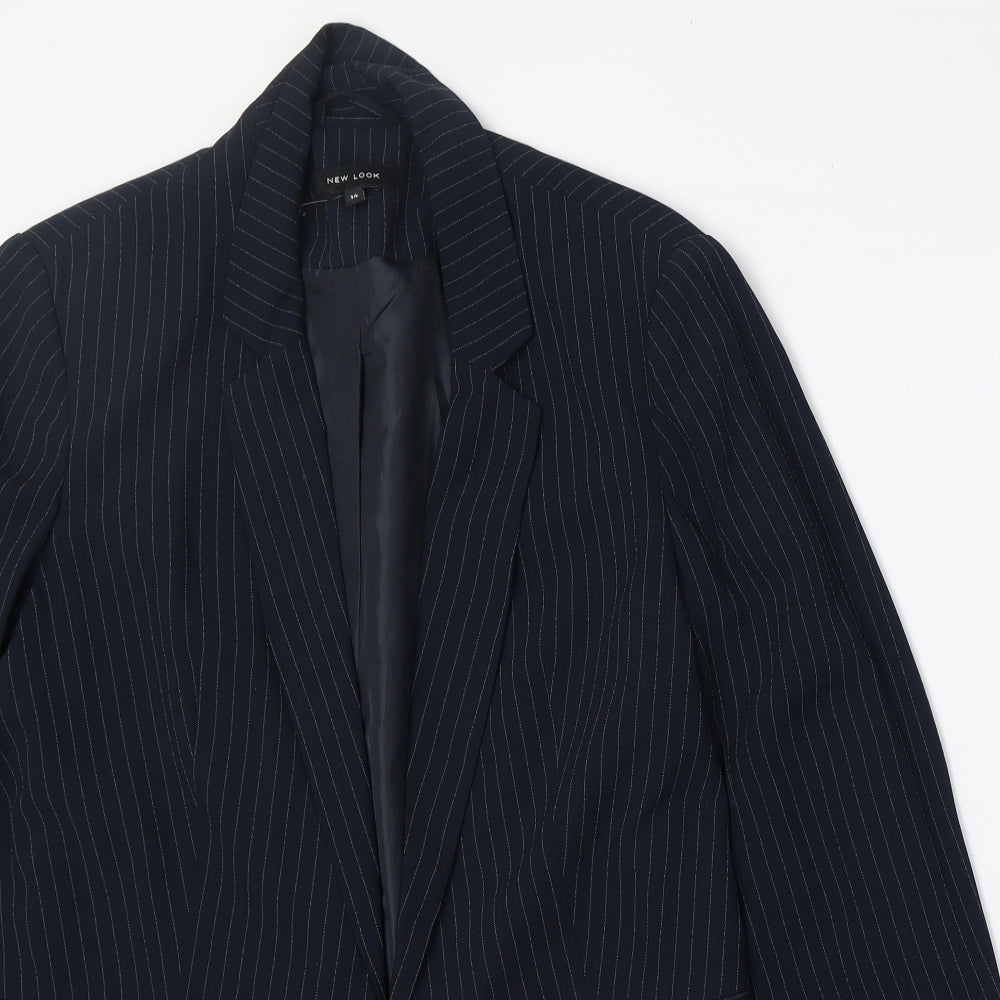 New Look Womens Blue Striped Polyester Jacket Suit Jacket Size 14