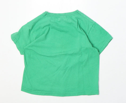 Fruit of the Loom Boys Green 100% Cotton Basic T-Shirt Size 3-4 Years Round Neck Pullover - Bus