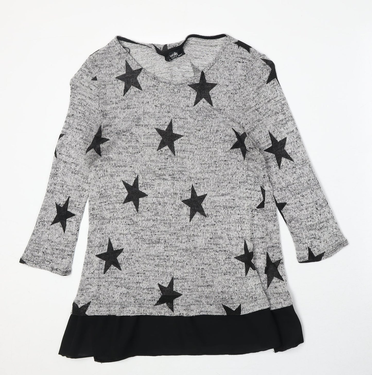 Wallis Womens Grey Round Neck Viscose Pullover Jumper Size M - Star Pattern