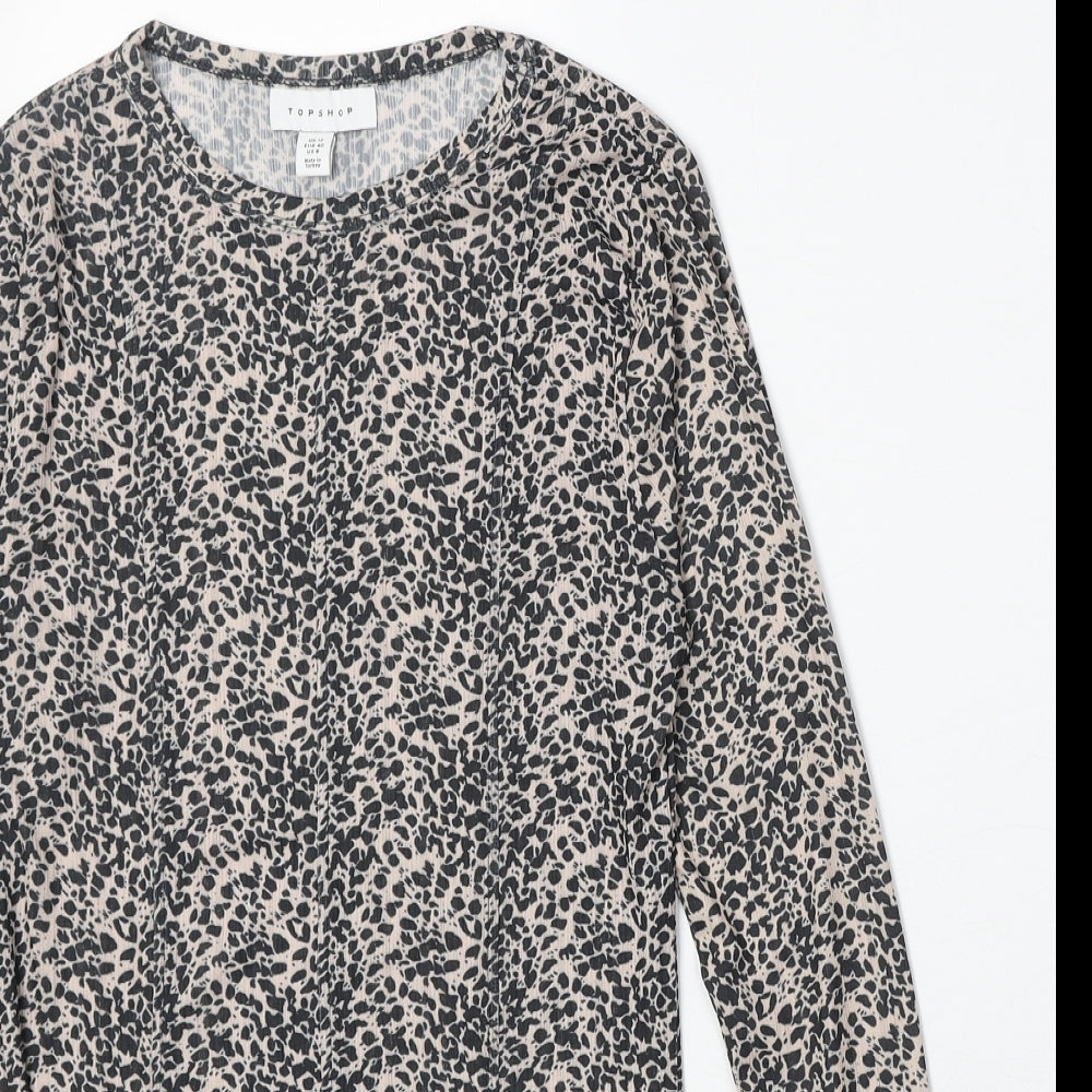 Topshop Womens Brown Animal Print Polyester Basic T-Shirt Size 12 Round Neck - Cheetah Print