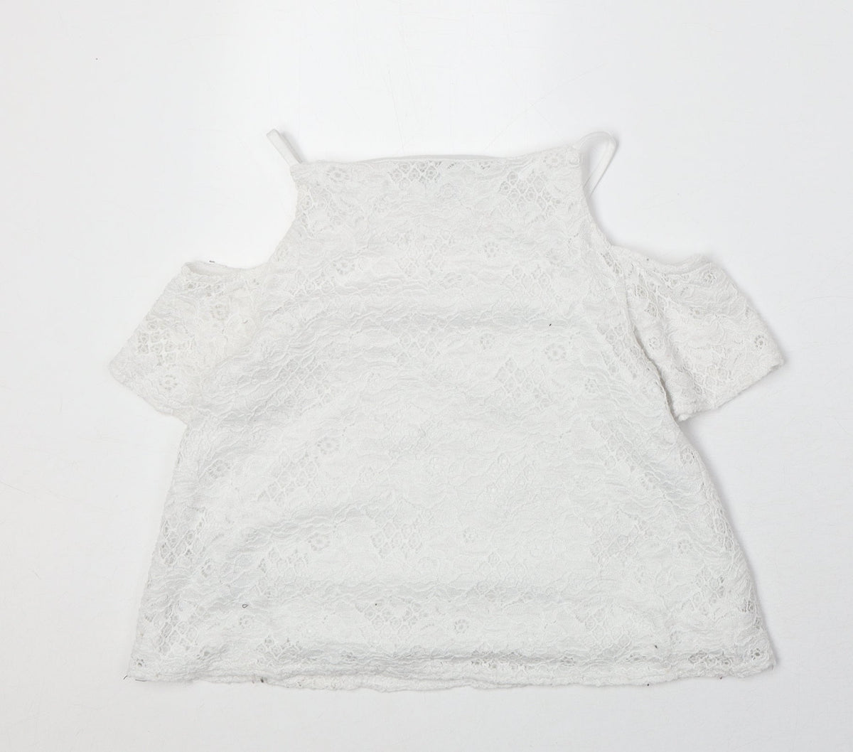 New Look Girls Ivory Nylon Pullover Blouse Size 12-13 Years Square Neck Pullover - Cold Shoulder