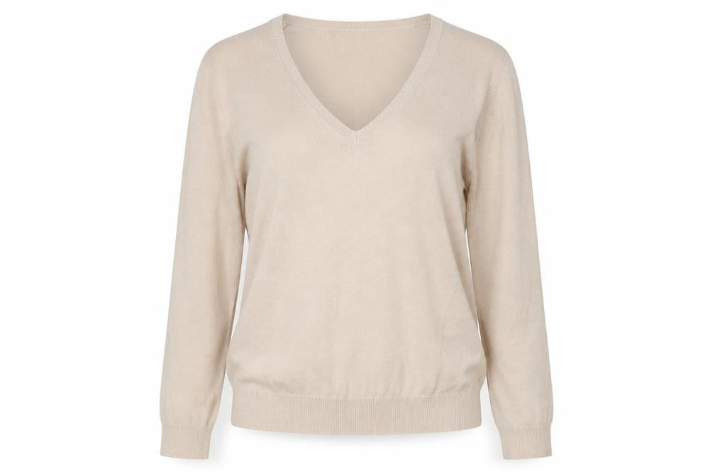 Marks and Spencer Womens Beige V-Neck Viscose Pullover Jumper Size 12