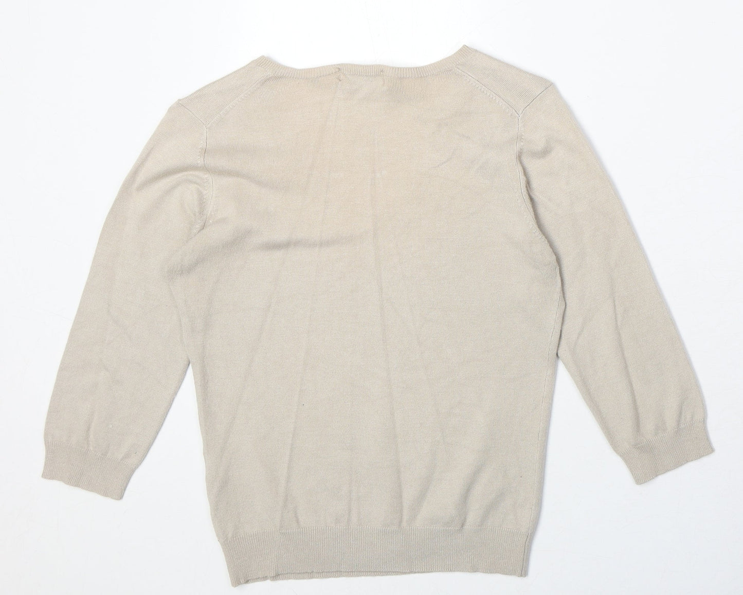 Marks and Spencer Womens Beige V-Neck Viscose Pullover Jumper Size 12