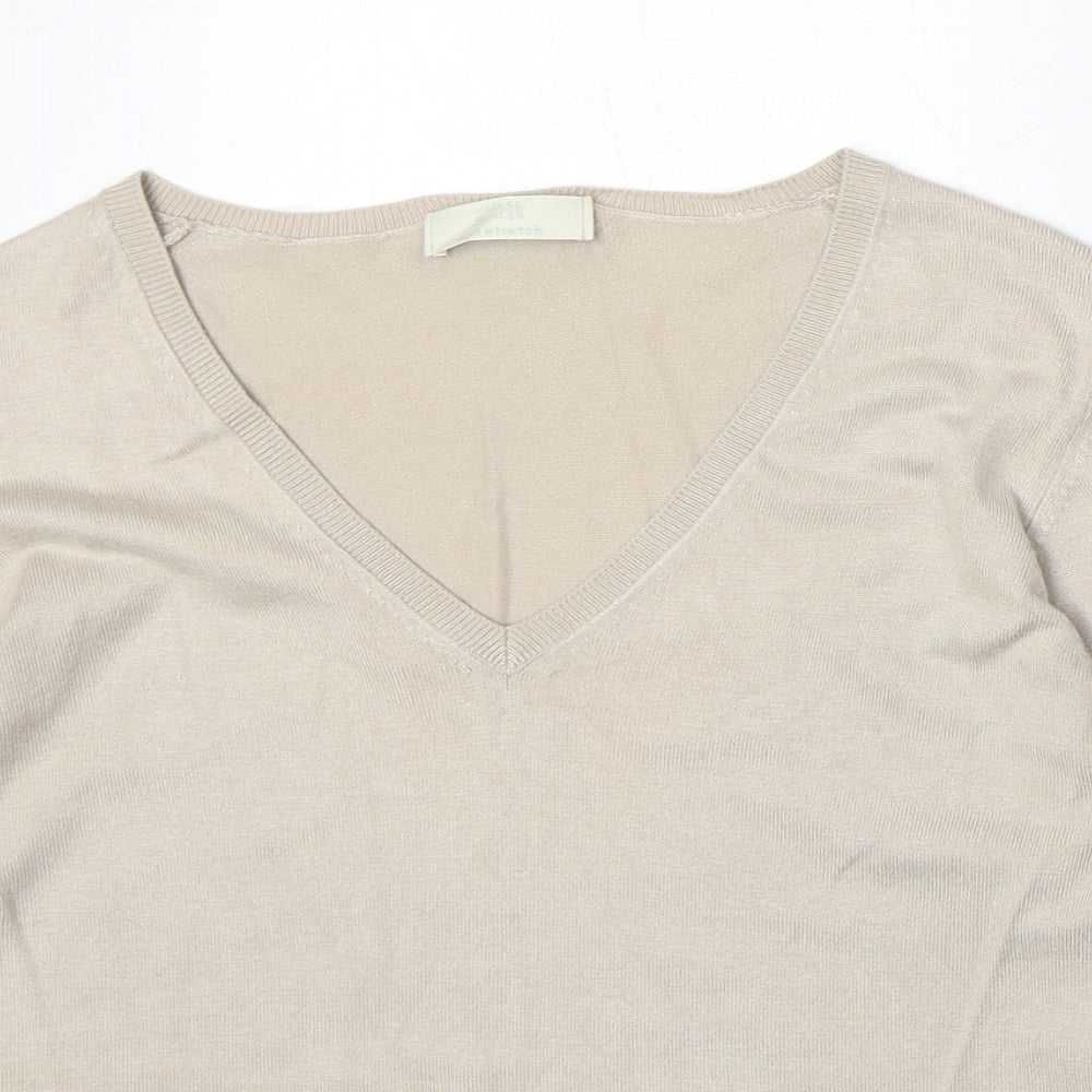 Marks and Spencer Womens Beige V-Neck Viscose Pullover Jumper Size 12