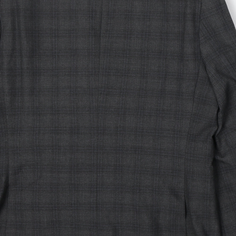 Marks and Spencer Mens Grey Plaid Polyester Jacket Suit Jacket Size 38 Regular