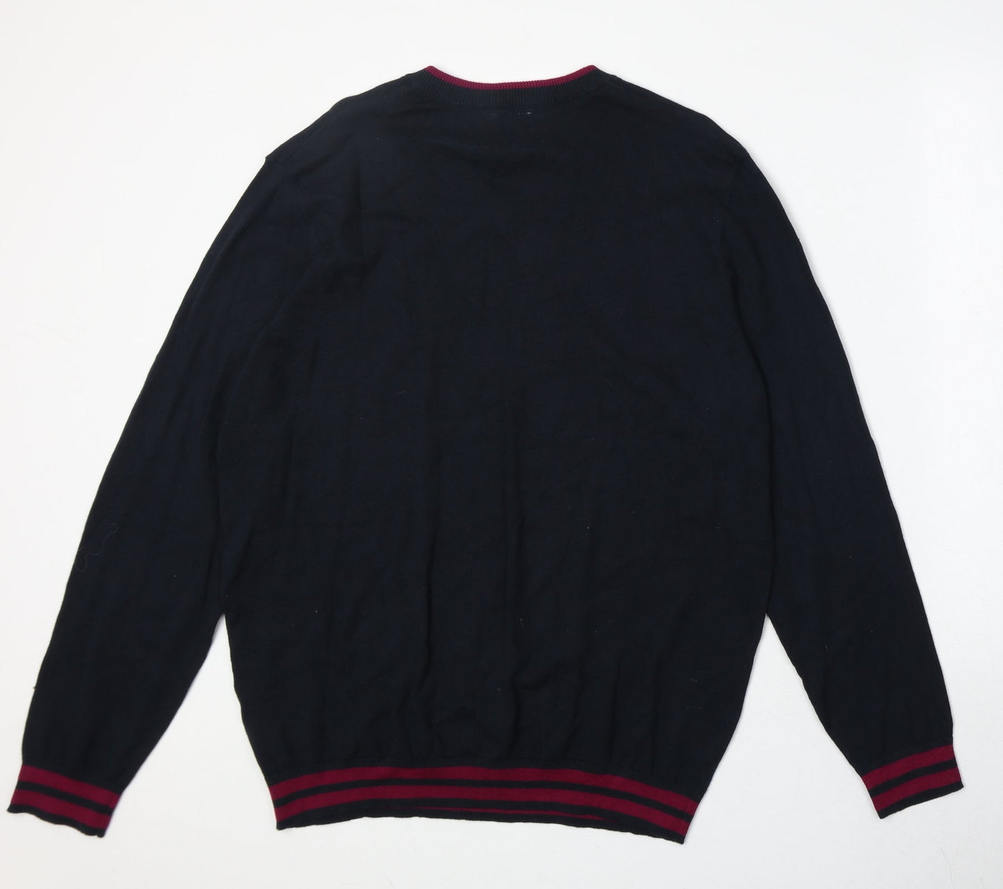 M&Co Womens Blue V-Neck Cotton Pullover Jumper Size L