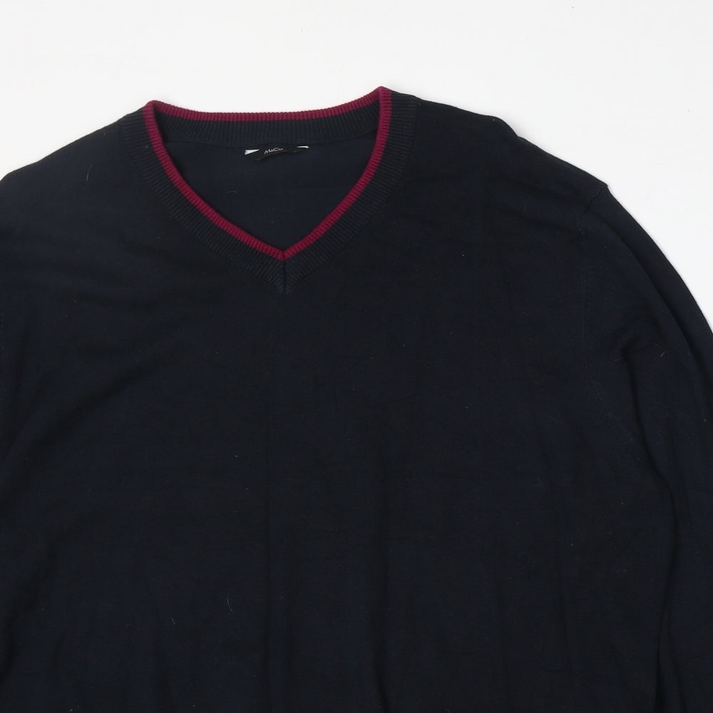 M&Co Womens Blue V-Neck Cotton Pullover Jumper Size L