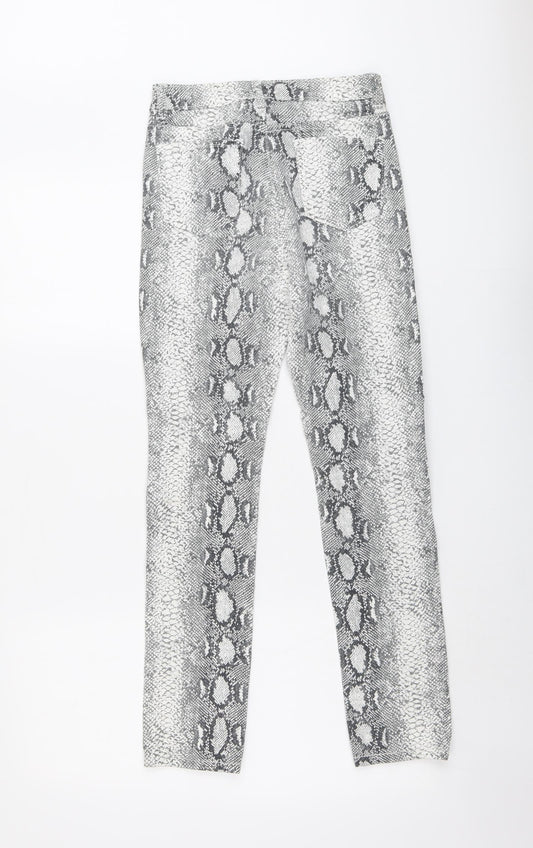 Momokrom Womens Grey Animal Print Cotton Trousers Size 6 L27 in Regular Button - Snakeskin Pattern