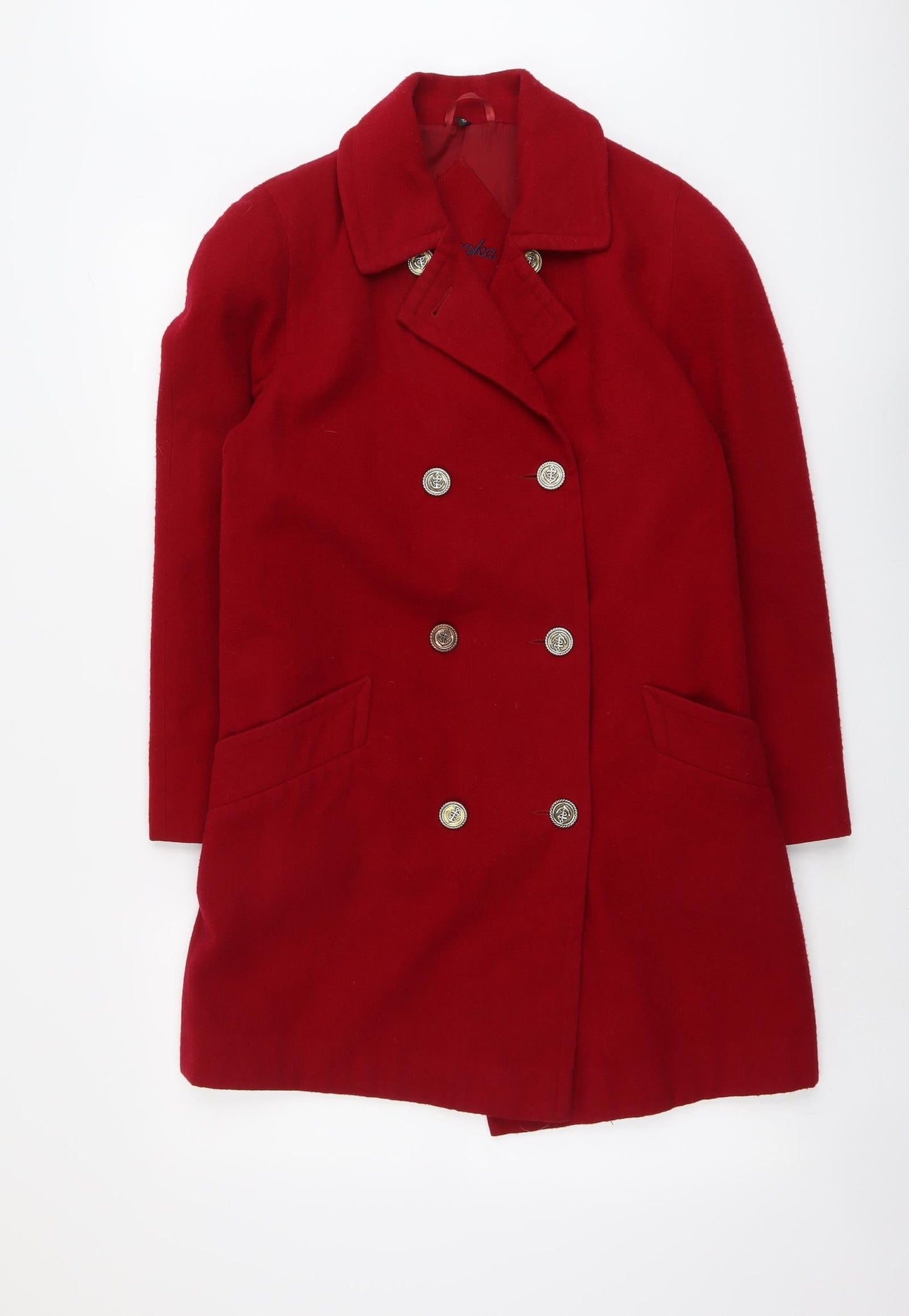 Astraka Womens Red Pea Coat Coat Size 10 Button