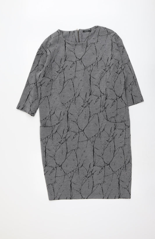 Roman Womens Grey Geometric Polyester A-Line Size 12 Round Neck Zip