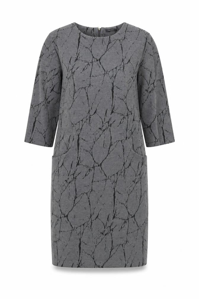 Roman Womens Grey Geometric Polyester A-Line Size 12 Round Neck Zip