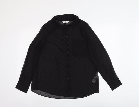 Stradivarius Womens Black Polka Dot Polyester Basic Button-Up Size L Collared